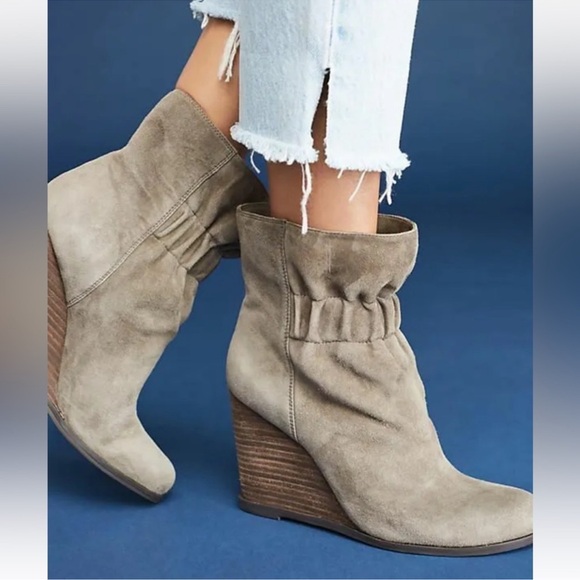 Anthropologie Splendid Rebecca Mid Calf Wedge Boot Smoke Gray Suede Size 6.5 - Picture 13 of 13